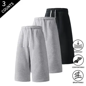 3-Pack Summer Vibes Men’s Ultra Soft 7/8 Length Lounge Capri Sweatpants, Elastic Drawstring, Oversized, Breathable, Casual Home Daily Wear Cropped Pants