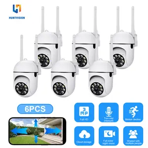 Huntvision 6PCS 360° PTZ Security Camera 2.4GHz WiFi,Indoor Outdoor Home Camera with AI Human Detection & Tracking, Color Night Vision, Two-Way Audio, Motion Alerts
