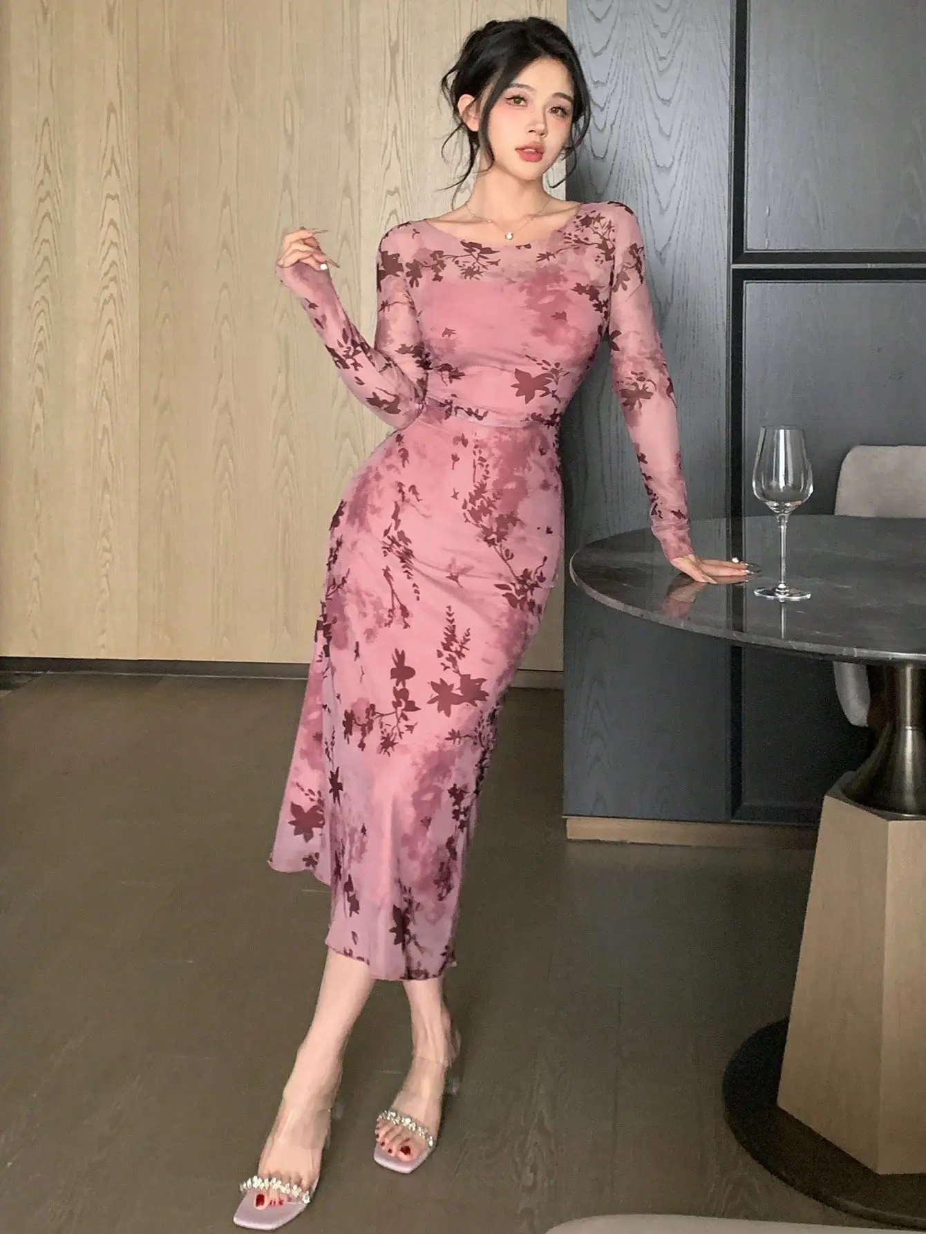 Women’s Floral Wrap Midi Dress - Long Sleeve Elegant Spring Dress - Romantic Easter Occasion Outfit, spring floral dress women, easter dress women, romantic midi dress women