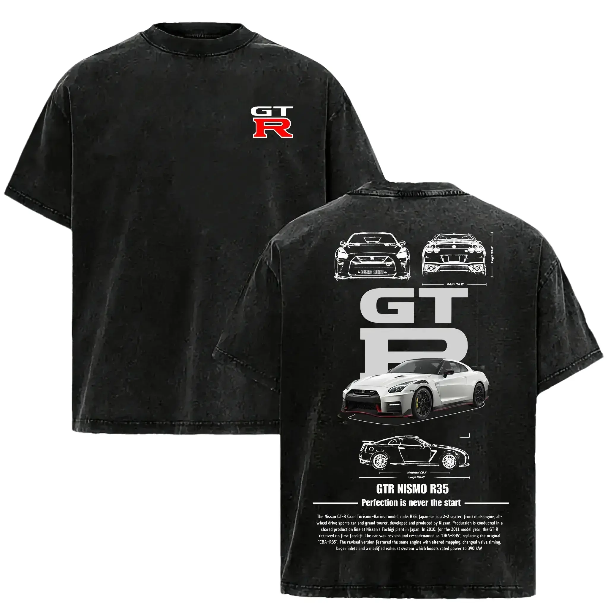 Vintage Washed GTR R35 Graphic T-Shirt | JDM Racing Culture Streetwear | Y2K Unisex Cotton Casual Tee for Men, Women & Couples