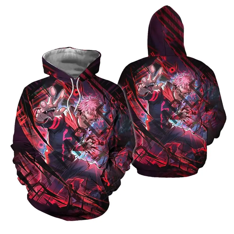 Anime Manga Inspired 3D Hoodie – Japanese Sorcery Character Pattern Sweatshirt, Men's Graphic Pullover, Y2K Otaku Streetwear Gift