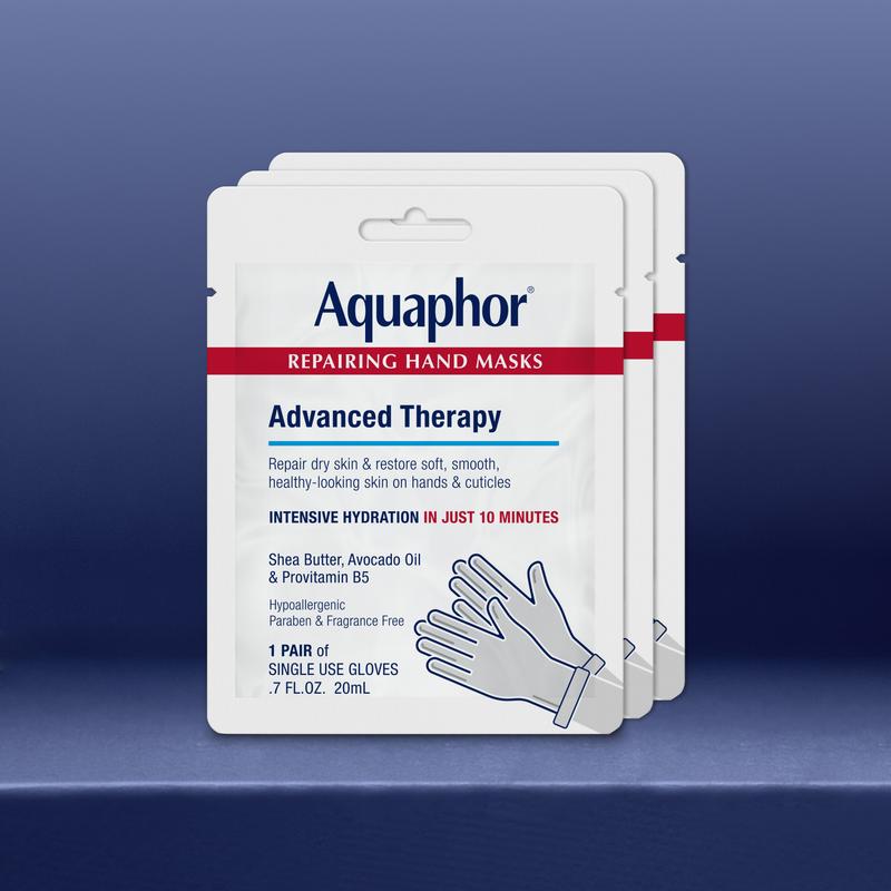 Aquaphor Smoothening Hand Mask Gloves - Advanced Therapy Intensive Moisturizer with Avocado Oil, Shea Butter, Gentle Hydrating for Sensitive Dry Hands, Smooth Skin & Self-Care (3 Pairs)