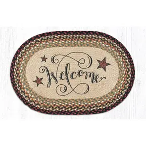 Capitol Importing  20 x 30 in. Jute Oval Welcome Barn Stars Patch