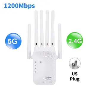1200Mbps Dual Band WiFi Extender, 2.4G/5G WiFi Booster with 6 High-Gain Antennas & 2 RJ45 LAN Ports, WiFi Repeater Signal Amplifier for Home, Covers Up to 5000 sq.ft, Easy Setup