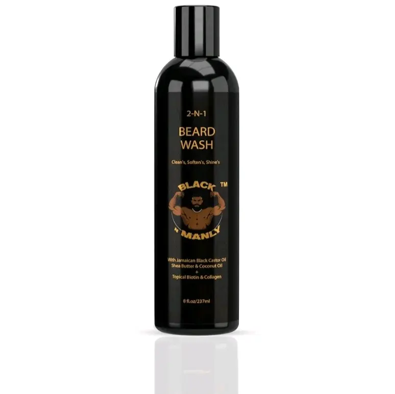Black N Manly Beard Wash 2 in 1, designed for the black man, by a black man, with biotin, collagen, and Jamaican black castor oil. All natural  for hair growth, shine, anti-dandruff