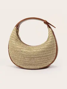 Straw Crossbody Bag for Women Beach Woven Hobo Handbag Summer Chic Crescent Shoulder Purses with Adjustable Strap