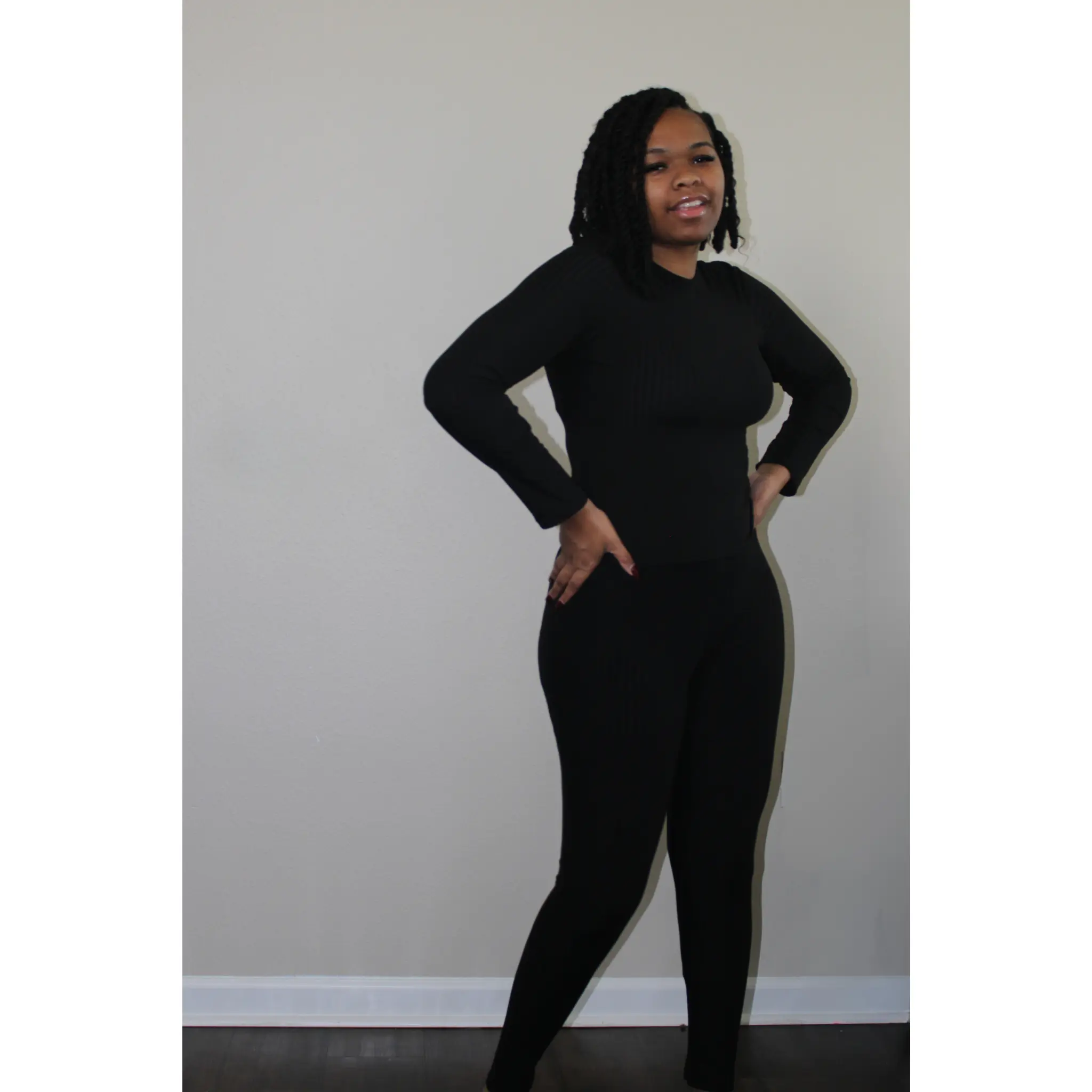 Ribbed Mock Neck Legging Set - Black
