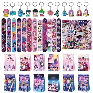 Party Supplies Gift Set, Party Favors Assortment, Birthday Return Gift Small Gift Kit, Keychain Bag Sticker Combination, Includes 12 Keychains, 50 Fridge Magnets, 12 Wristbands, 12 Bags