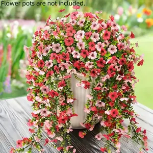 4 bunches of artificial hanging daisies - vibrant pink and peach outdoor spring/summer decoration, UV-resistant plastic artificial flower basket, suitable for home, garden, wedding or farmhouse style, artificial outdoor flowers (no pot).