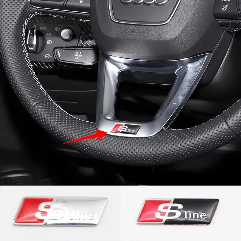 Aluminum Alloy Car Steering Wheel Emblem Badge Sticker, Automobile Decals, Car Accessory, Auto Accessories, Fits Audi Sline Logo A3 A4 A5 A6 A7 A8 Q3 Q5 Rs3 Rs4 Rs5 Rs6 S3 S4 S5