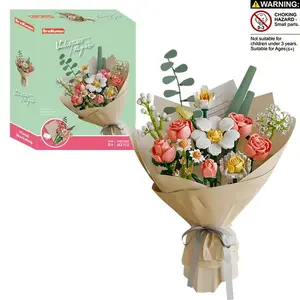 864pcs Building Block Bouquet Packaging Paper Set, Holiday Flower Bouquet Building Kit, DIY Realistic Flower Bouquet for Home Office Decor, Artificial Decorative Flowers
