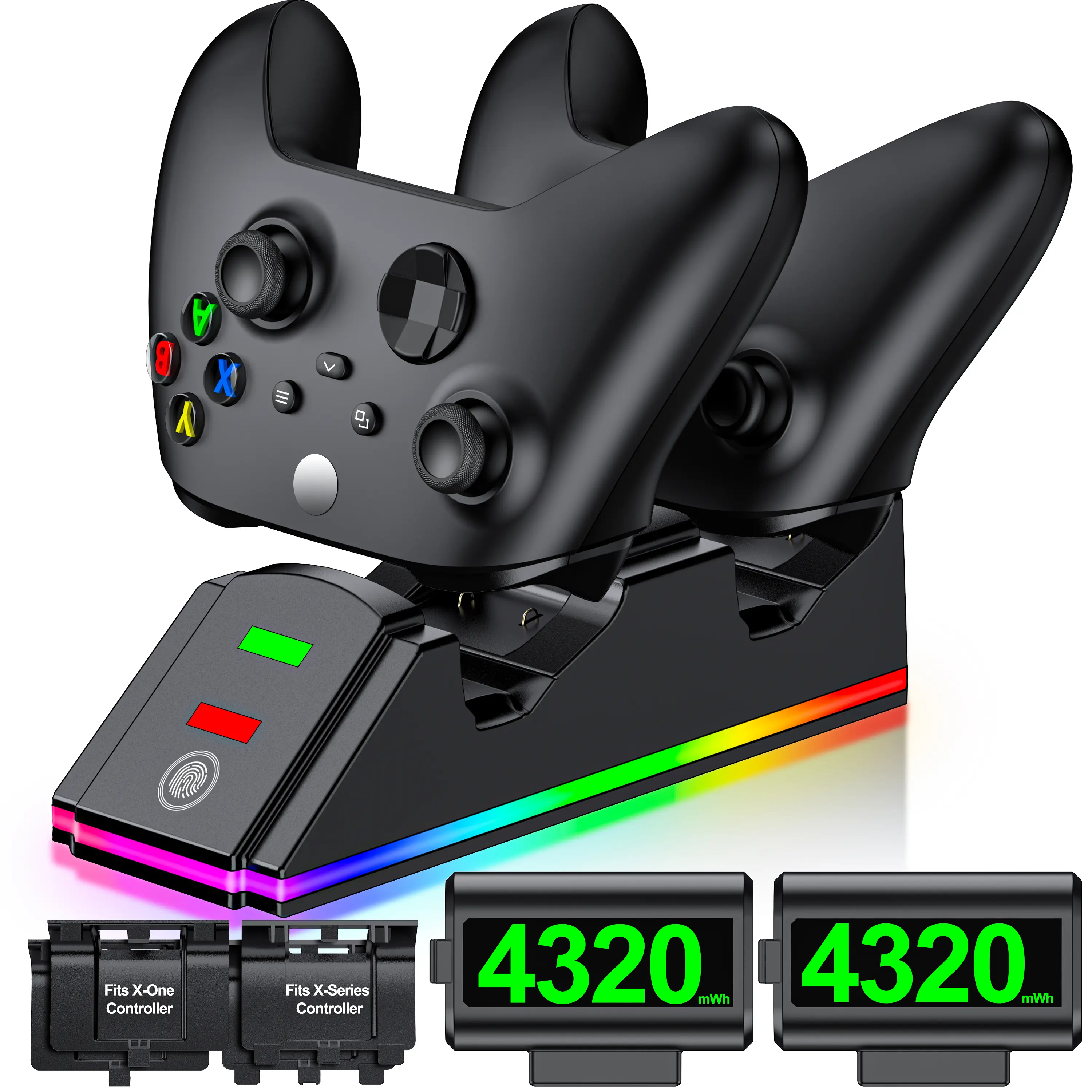Controller Charger Station with 2x4320mWh Rechargeable Battery Pack for Xbox Series X/S Controller, Xbox Controller Battery Pack for Xbox One Controller Charging Dock (Not including Controllers)