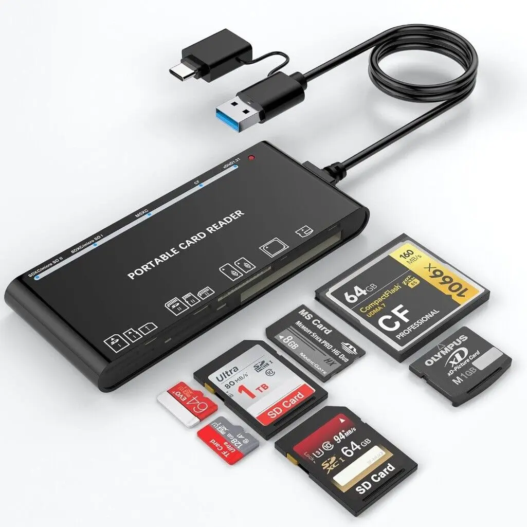 7-IN-1 USB 3.0 Memory Card Reader High-Speed Adapter for SD/TF/CF/Micro SD/XD/MS Multicard Transfer gifts boyfriend