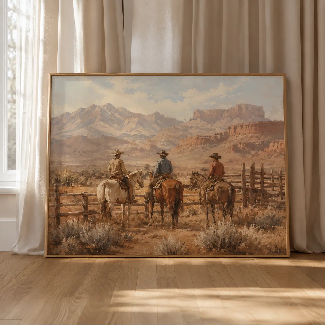 Western Cowboy Desert Print, Vintage Ranch Landscape Wall Art, Unframed Southwestern Poster
