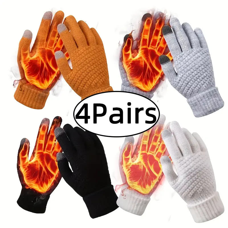 4 Pairs Unisex Winter Touch Screen Gloves Soft Warm Fleece Lined Knit Elastic Cuff Texting Gloves Touchscreen Gloves Warming Gloves for Cold Weather