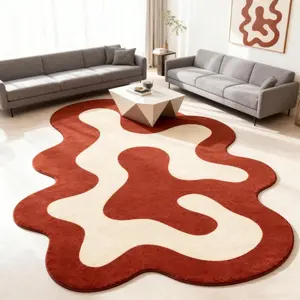 Irregular Abstract Wave Pattern Rug, Artistic Design Luxury Living Room Sofa Coffee Table Mat, Soft Comfortable Plush Foot Pad, Abstract Area Rugs