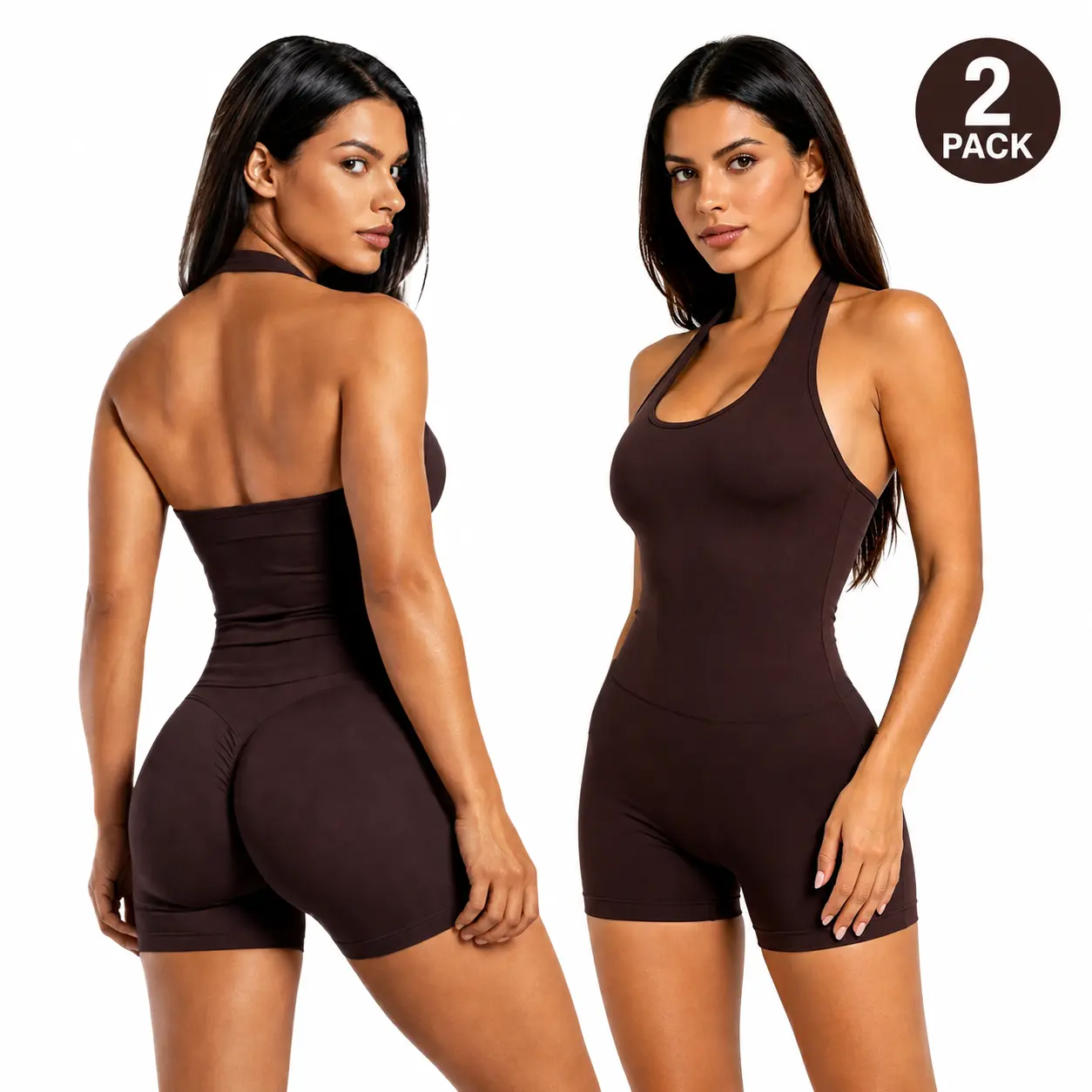 Women's Workout Sets - 2-Piece Coral Halter Top & High-Impact Short Sports Clothing Set (1/2 Pack Option), Workout Sets Women, Women's 2 Piece Set