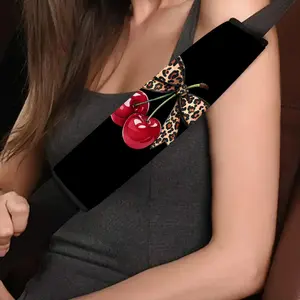 1/2 piece of leopard print bow-shaped red cherry car seat belt cover, Car interior decoration, car interior accessory, quick installation and disassembly, safe design, universal model suitable for travel, 8.5YPB-403