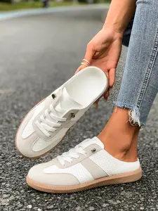 New Breathable Sneakers, No Heel Design, Soft Rubber Sole, Casual PU Upper, All-Season Comfort, Plain Pattern, China Origin