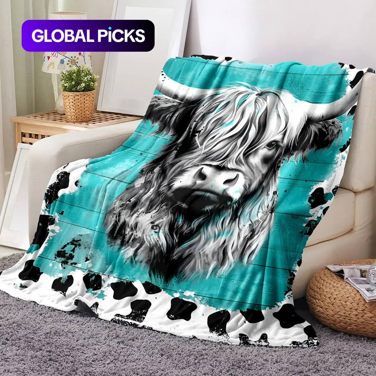 Cow Puzzle Pattern Flannel Blanket, Soft Warm Bedding Blanket with Storage Bag, Comfy Lightweight Blanket for Halloween Decor #GLOBAL PICKS