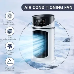 Portable air conditioner fan with cooling and humidifying functions, portable desktop fan, quick cooling, 6-speed wind adjustment, can add water and ice, suitable for kitchen, home, outdoor, office, bedroom, the best festival gift.