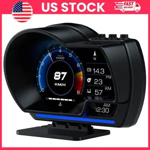 Car HUD Head Up Display OBD2 GPS Speedometer Gauge P6 Digital Speed RPM Water Temperature Display Overspeed Alarm Dashboard Heads Up Display for Car SUV Truck Windshield Projection Auto Electronics Driving Safety Car Accessories Road Trip Essentials