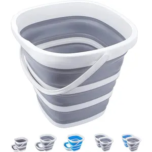Collapsible Bucket 10L 2.6 Gallon Cleaning Bucket Mop Bucket Folding Foldable Portable Small Plastic Water Supplies for Outdoor Garden Camping Fishing Car Wash Space Saving Grey Square Craftend