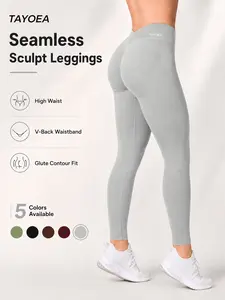 Tayoea Women's Seamless High Stretch V-Back Lift High Waisted Compression Fitness Pants, Ideal for Running Yoga, Perfect for Workout and Daily Wear