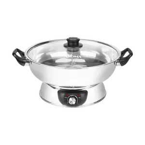 AROMA 【 Guarantee】5-Qt Stainless Steel Electric Shabu Hot Pot with Lid ASP-610, 1 Year Mfgr Warranty