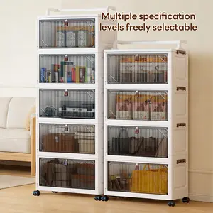 36cm*25cm/46cm*28cm Plastic Folding Storage Cabinet, Durable Multi-Layer Organizer with Wheels, Space-Saving Home Storage Solution, Entryway Storage, Drawer Chest