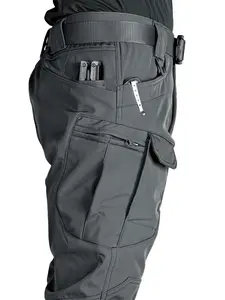 Men's Solid Color Button Fly Side Pocket & Zipper Tactical Work Pants, Durable Multifunctional Pants for Outdoor Activities, Suitable for Hiking, Fishing, Athletic Bottoms