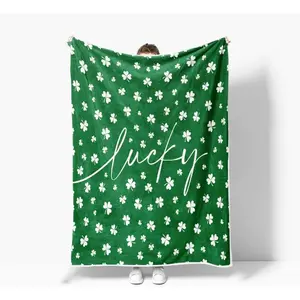 St Patricks Day Throw Blanket, Lucky Clover Leaves Shamrock Blankets and Throws, Super Soft Cozy Green Blankets Spring Holiday Throws for Bed Couch Sofa, 50 x 60 Inches