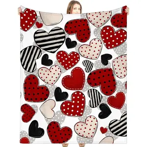 Valentine‘s Day Flannel Blanket Throw Gifts Candy Hearts Love Throw Blanket Vintage Couch Sofa Soft Warm Bed Blankets for Women Men Conversation Party, 80 x 60 Inch(Vintage Heart) design