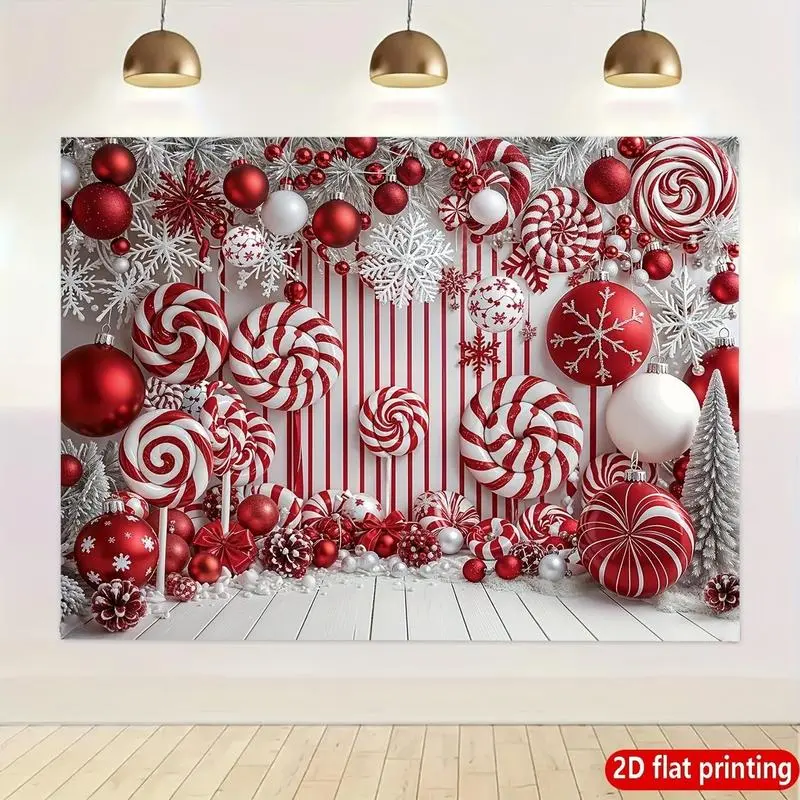 Christmas Backdrop Banner - Bell Ball, Candy Cane, Red & White Snowflake Designs, High-Quality Lightweight Colorful Material, Easy Installation, Decorative for Holiday Party, Home Wall Decor, Birthday, Ceremony, Party Decorations Banners