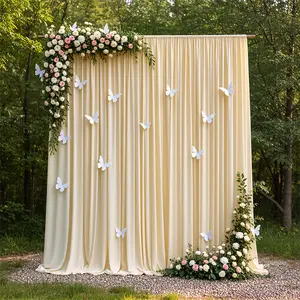 1 piece, beige stretch fabric stage backdrop with top pocket, suitable for wedding ceremony backdrops, party stage decorations, Christmas party setups, Valentine's Day gifts, and banquet table decorations, 67*119 inches.