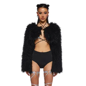Midnight Hype Faux Fur Shrug - Black