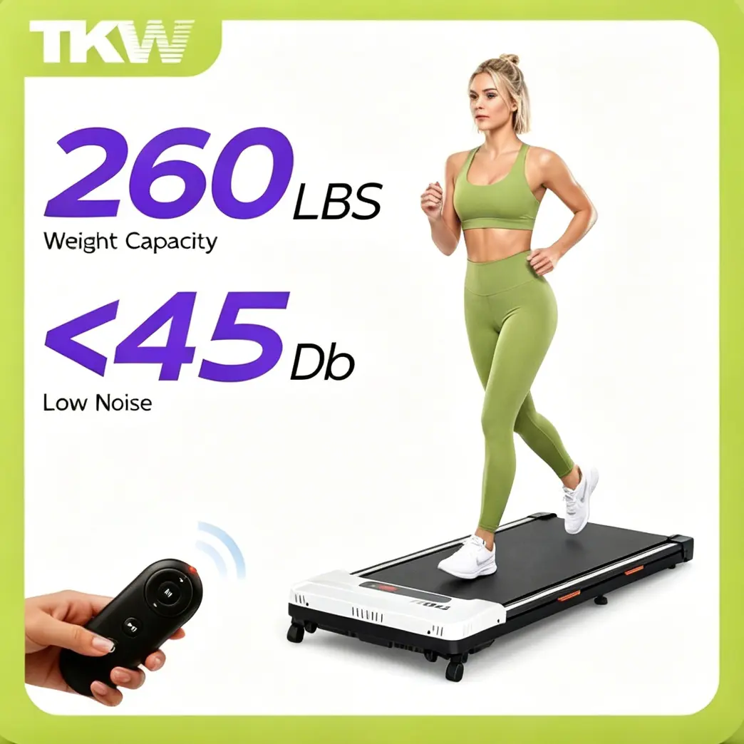 【Adjustable Incline】TKW Treadmill, Low-Noise Motor Walking Pad, 260lbs Weight Capacity, Portable Treadmill Easy to Move and Store, LED Display for Walking and Jogging, Quiet Design for Home and Office Use