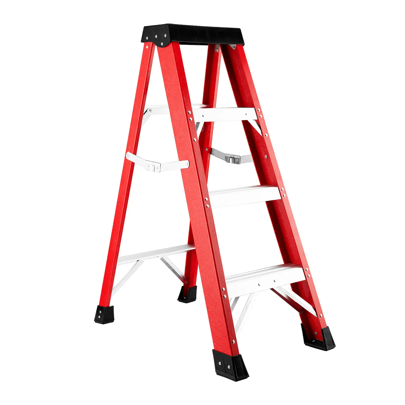 Single-Sided Fiberglass Step Ladder, Insulated Electrical Engineering Construction Ladder, 330 LBS Max Load Capacity