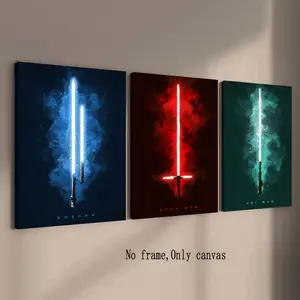 3pcs Light Saber Canvas Poster Unframed Art Print, Game Room Wall Art, Wall Art Painting, Modern Art Home Decor, Office Living Room Bedroom Decoration, High Definition Waterproof Print, Canvas Prints