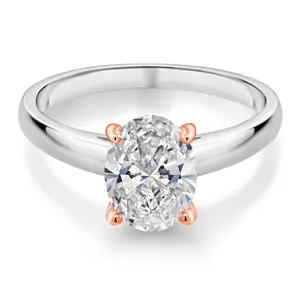 Gem Stone King 2.00 Cttw Oval Cut 10K White and Rose Gold IGI Certified Lab Grown Diamond Solitaire Engagement Ring for Women | D-E Color | VS1-VS2 Clarity