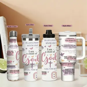 1pc 17.5/30/33/40oz Traveler Tumbler With Handle & Straw Inspirational Bible Verse Stainless Steel Insulated Water Bottle For Cars, Outdoor Sports, Drinkware Stylish Flasks, Faith Gift Christmas Gift