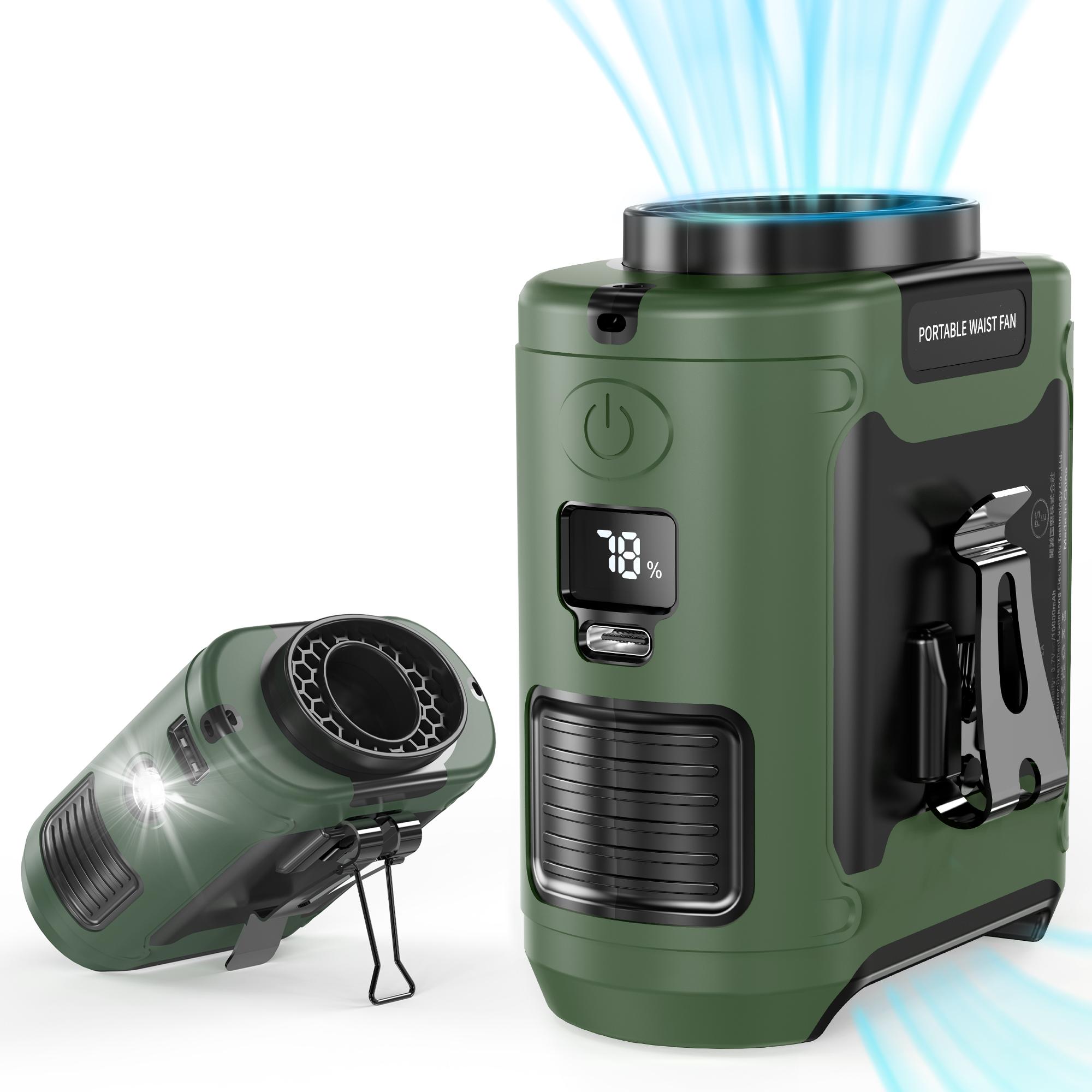 Waist Clip Fan, 10000mAh Rechargeable Battery Powered Wearable Fan, 5 Speeds Portable Personal Fan for Outdoor Jobsite T