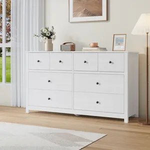8 Drawer Dresser for Bedroom, 53" Wide Farmhouse Storage Tower with Metal Handles, Double Chest of Drawers for Living Room Hallway Entryway, Easy Assembly