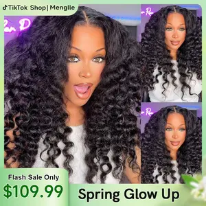 [New In 13x4 Wig] Menglle Yaki Loose Wave Fluffy Bounce Wand Curly 13x4 Wig Human Hair Clear Lace 200% Density Glueless Lace Front Wig Pre-Cut Lace Pre-Bleached Hairline Pre-plucked Hairline Beginner-Friendly#greenish#TikTokShopSpringGlowUp