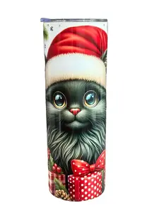 Binx The Christmas Kitty - 20oz oz 20 oz. 20oz. - Skinny Straight Sublimation Tumbler - Amy's Tumbler Junkies - Your Favorite Tumbler Shop!