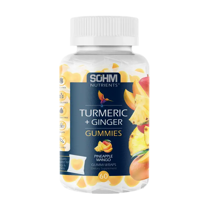 SOHM Turmeric Ginger Gummies Pineapple Mango Flavor Immune Support Vegetarian Chewable Gummies 8.78 Ounces Healthcare Supplement - Edible
