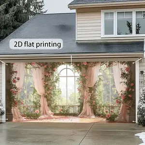 Romantic Wedding Decoration Garage Door Curtain, 2D Print Outdoor Wedding Arrangement Flower Arch Decorative Curtains