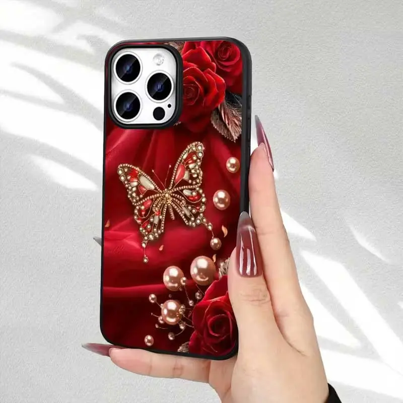 Phone Case - A New Mobile Phone Case Featuring a Red Love Butterfly Design, Offering Complete Protection with Shockproof And Drop-Proof TPU Soft Rubber. It Comes in a Sleek Black Color, Suitable for Both Genders, Compatible with Ipfor iPhone 17 Air