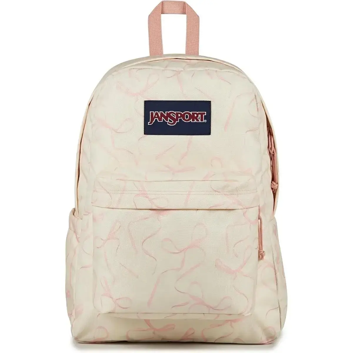 JanSport Coquette Backpack - Pink Bow Print, Cream White Aesthetic, Water Resistant Backpacks for School, Casual Travel Daypack for Teen Girls, School Supplies