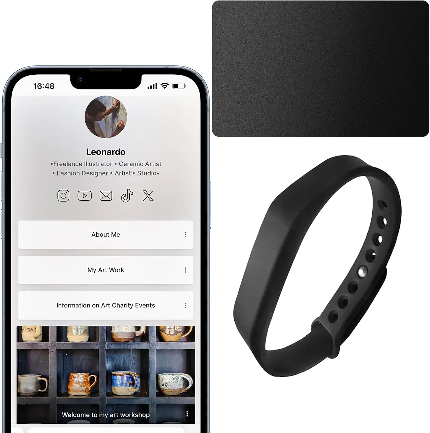 Metal Digital Business Card & Wristband- Social Media Sharing & Instant Contact - Tap to Share NFC - Compatible iPhone & Android - Black